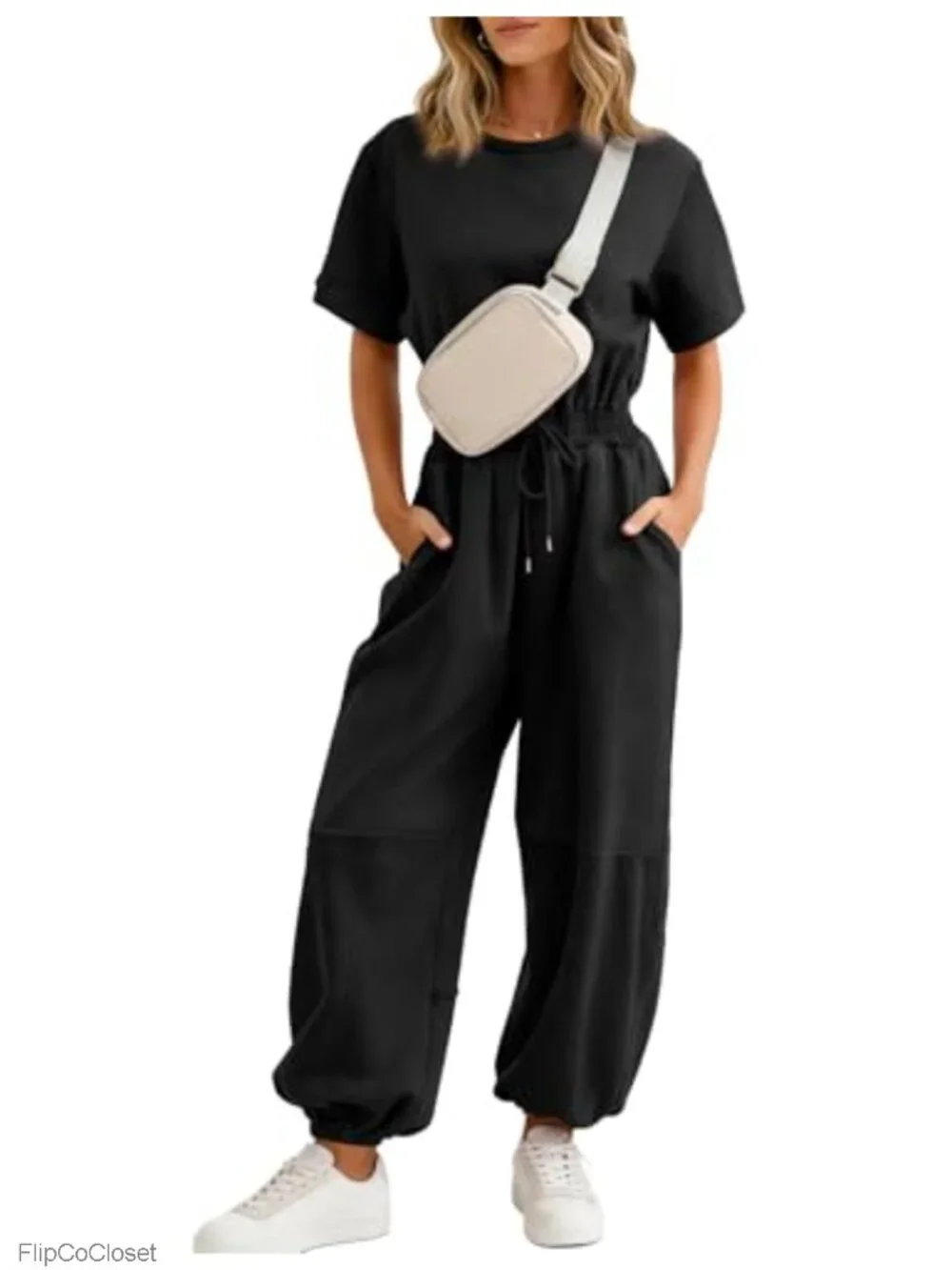 Womens One Piece Jumpsuit Casual Crewneck Wide Leg Romper Short Sleeve Cotton